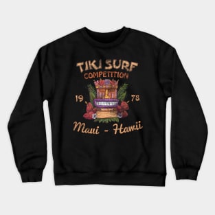 Maui Hawaii Tiki Surf Retro Competition Hawaiian Tiki Mask Crewneck Sweatshirt